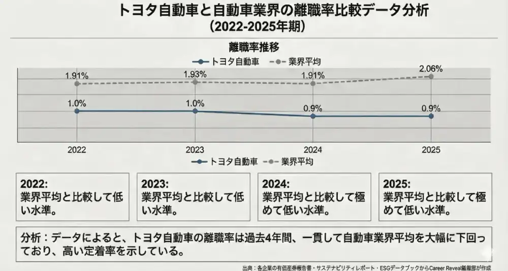トヨタ自動車の離職率を業界平均と比較