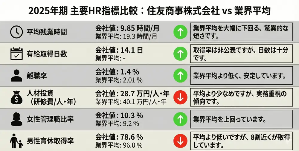 2025年期主要HR指標比較：住友商事 vs 業界平均