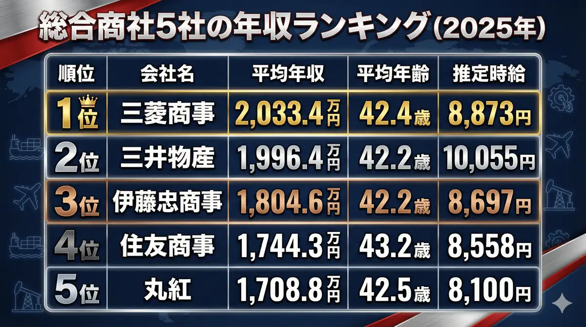 5大総合商社の年収比較【2025年】