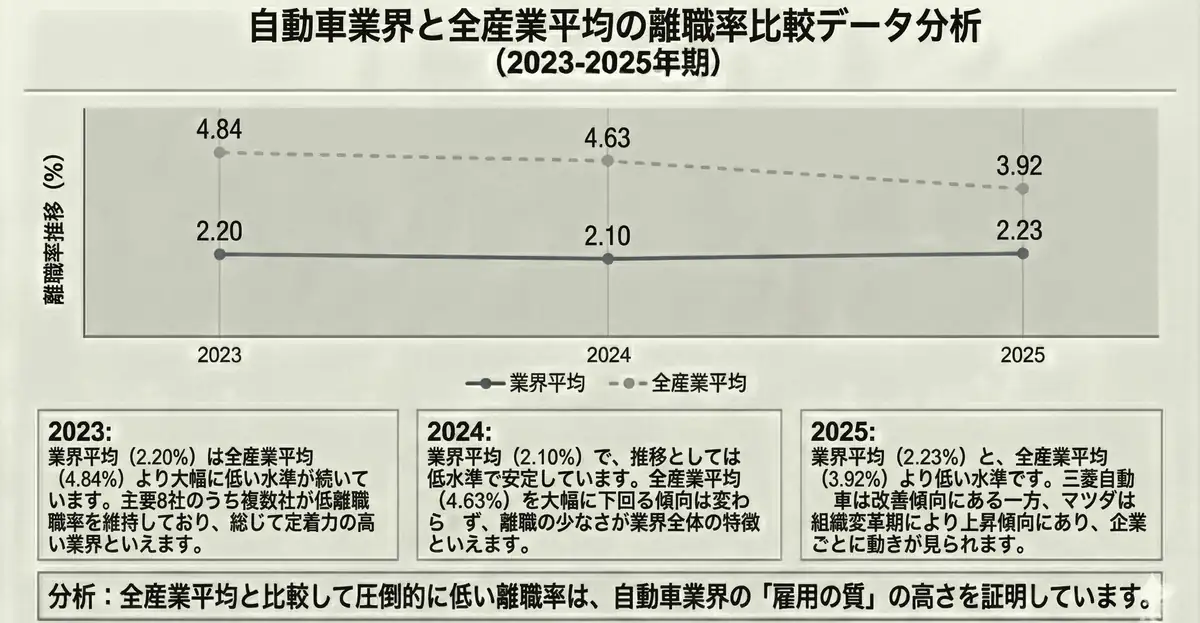自動車業界と全産業平均の離職率推移比較データ分析（2023～2025年期）