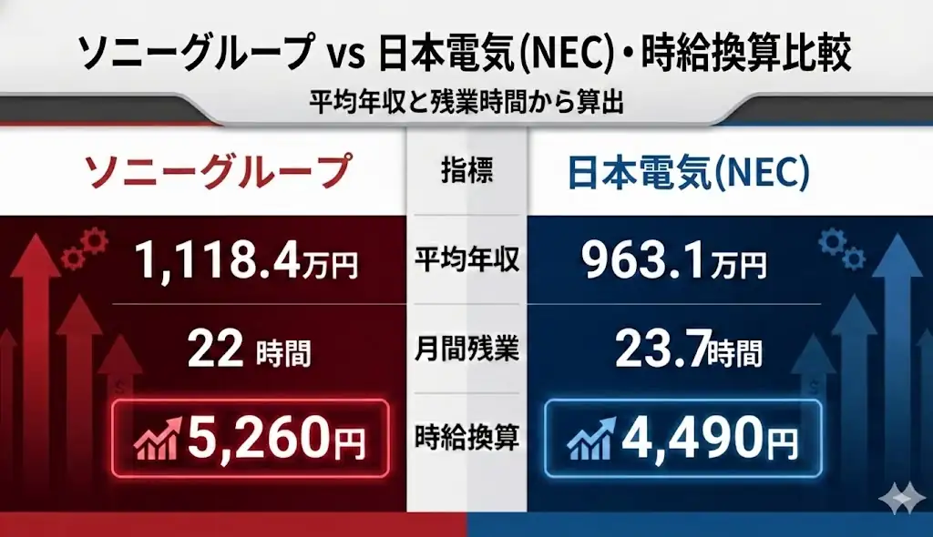 時給換算比較：ソニーグループ vs. NEC（日本電気）