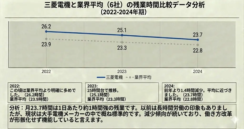 三菱電機と電機業界の残業時間比較データ分析