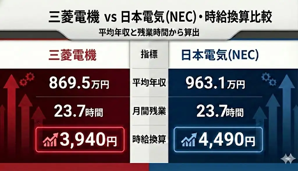 時給換算比較：三菱電機 vs. NEC（日本電気）