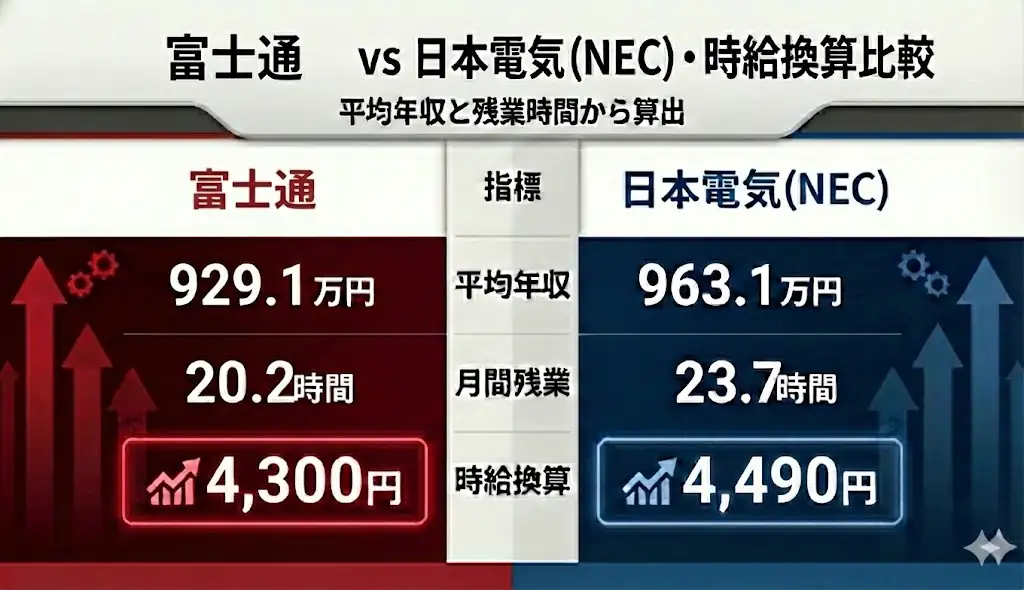 時給換算比較：富士通 vs. NEC（日本電気）