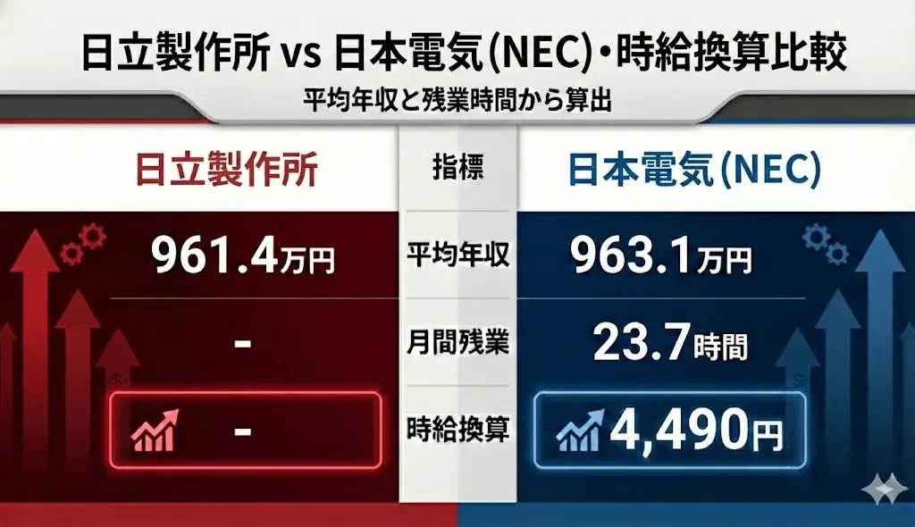 年収の時給換算：日立製作所 vs. NEC