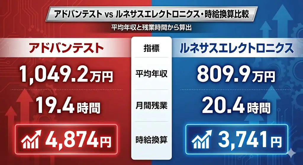 アドバンテスト vs. ルネサスエレクトロニクス・時給換算比較