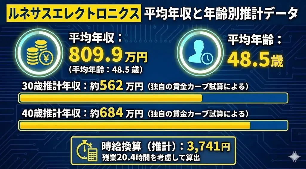 ルネサスエレクトロニクス　平均年収と年齢別推計データ