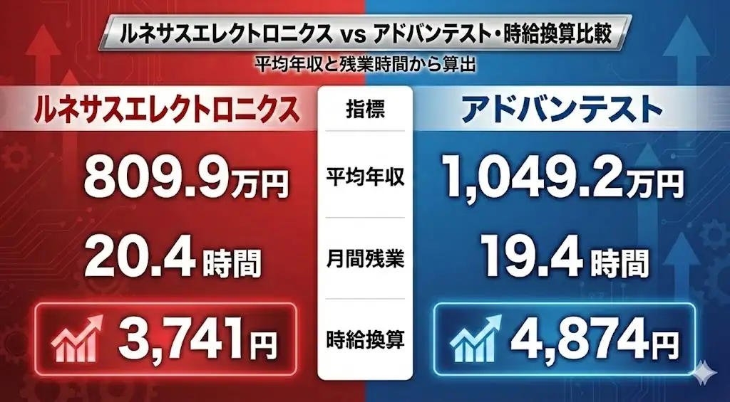 ルネサスエレクトロニクス vs. アドバンテスト・時給換算比較